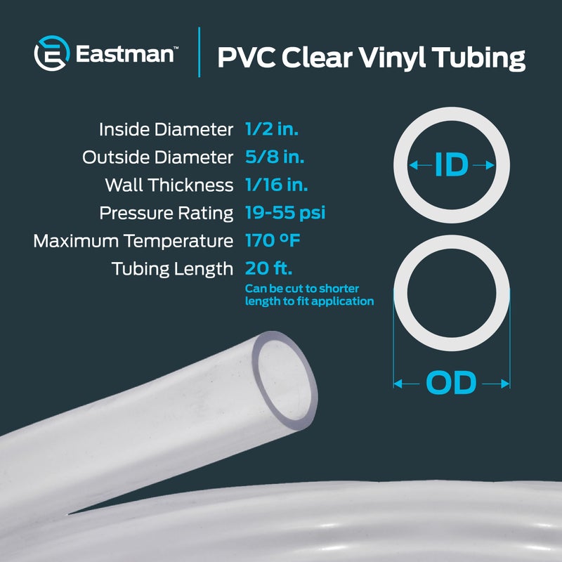 Eastman 1/2 Inch ID (5/8 Inch OD) PVC Clear Vinyl Tubing, 20 Foot Length, 98622 - Image 4
